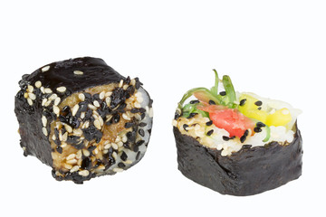 Two sushi on a white background. Japanese food