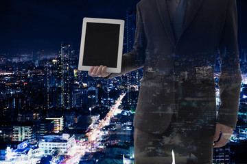 Businessman using computer tablet isolate on white background