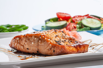 salmon dinner with side dishes
