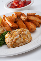 crab cake dinner on plate