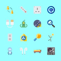 technology vector icons set. astronaut, socket, steering wheel and turntable in this set