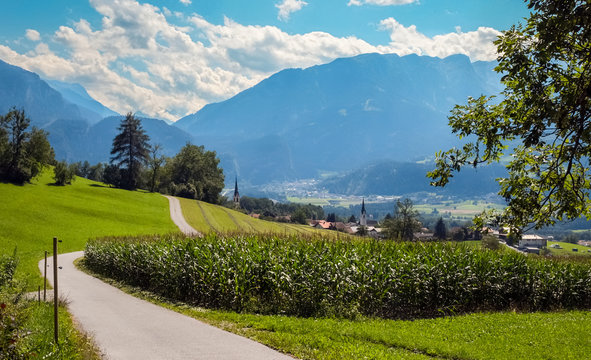 It is summer in the Domleschg Valley near the village of Almens. The Domleschg is a valley in Graub&uuml;nden in Switzerland. Thusis is the main village in the valley