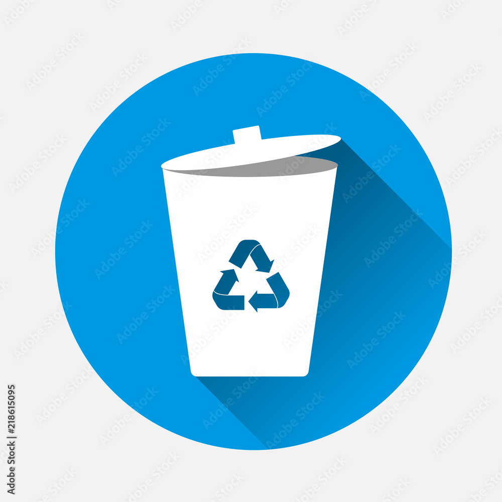 Aufkleber container recycling of garbage sign isolated. flat icon bin on blue background. flat image trash can