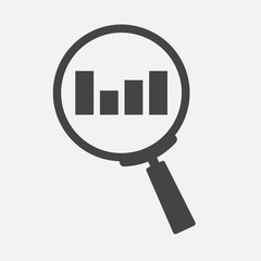 Search vector  icon glass magnifier. Business schedule of income and expenses on gray background. Layers grouped for easy editing illustration. For your design.