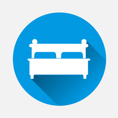 Vector image of the bed. Bed Icon on blue background. Flat image bed with long shadow. Layers grouped for easy editing illustration. For your design.