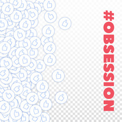 Social media icons. Social media obsession concept. Falling scattered thumbs up. Scatter left gradie