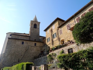 Fototapeta na wymiar View of Bettona with the Church of San Crispolto, Italy.