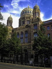 city synagogue against the sky with clouds