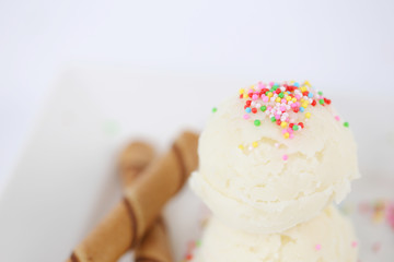 Colorful ice cream on white background