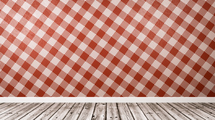 Empty Room with Restaurant Table Cloth Style Red Wall