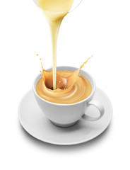 Milk pouring into a cup.