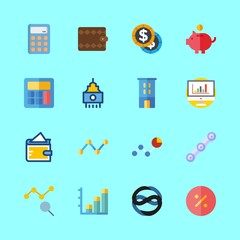 economy vector icons set. savings, percentage, line chart and line graph in this set
