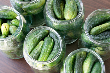 Homemade pickling cucumbers in jars