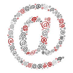 Vector conceptual red, gray and black playful funny education font made of symbol collection or group on character shapes isolated on white background. A modern art alphabet learning element design