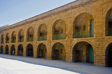 Arena for bullfighting with arcs, outside view, summer, Spain 