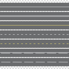 Horizontal marking of the road with two-way traffic.View from above.. Vector illustration.