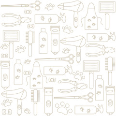 Background with icons of tools and accessories for grooming. Vector illustration.