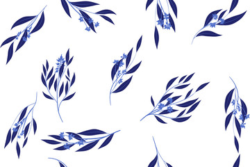 Fototapeta na wymiar Seamless Summer Pattern in Watercolor Style. Vector Eucalyptus Leaves. Beautiful Branches and Floral Elements. Tropical Plants. Botanical Background. Summer Pattern for Wedding Design, Print, Textile.
