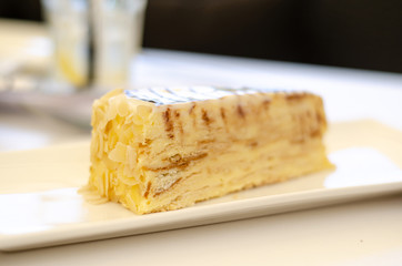 The cake Napoleon dessert in the restaurant