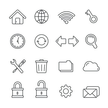 Web related icons: thin vector icon set, black and white kit