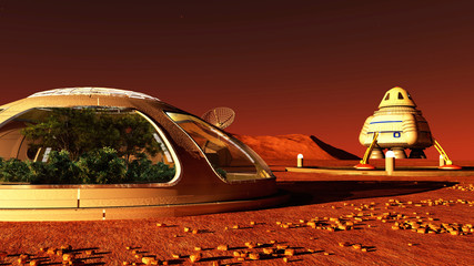 The image of Mars base 3D illustration