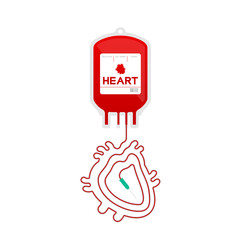 Blood bag red color and Heart organ sign shape made from cord illustration flat design isolated on white background, with copy space
