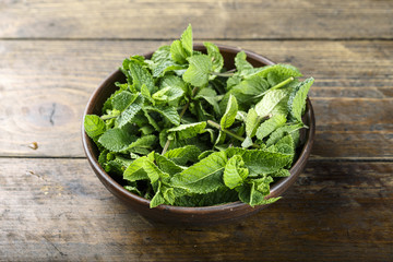 mint in a plate on a table