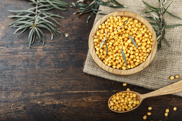 sea-buckthorn on a wooden background