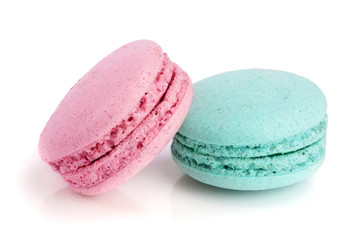 pink and blue macaroon isolated on white background closeup