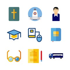 school icons set. religious, literature, classroom and young graphic works