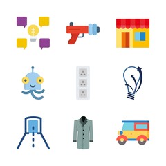 technology vector icons set. blaster, idea, socket and car in this set