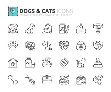 Outline icons about dogs and cats