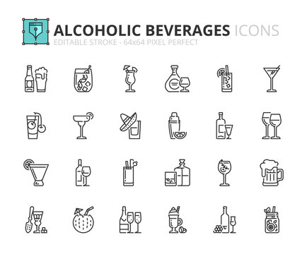 Outline icons about alcoholic beverages