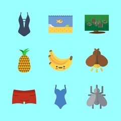 tropical icons set. sunglasses, aquarium, dive and tan graphic works