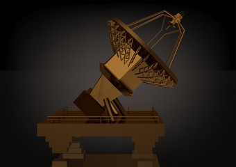 Golden satellite dish on a black