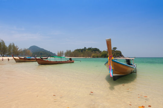 Traditional Thai boats on the beach. Thailand