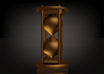 Golden hourglass on a black