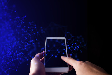 hand touch smartphone for connect to global data social network