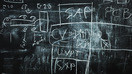 back to school concept from write text on dirty blackboard by white chalk with soft focus background