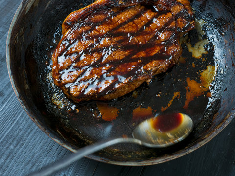 Cooking Steak With Butter Basting Motion Blur