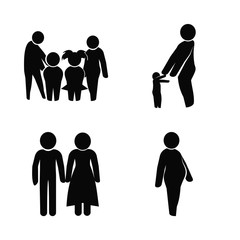 family vector icons set. hug to the mother, husband and wife, pregnant and family in this set