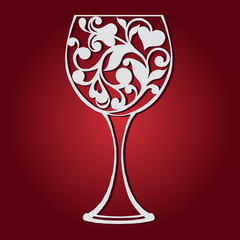 Decorative glass for wine with flowers. Design for laser cutting. Vector illustration.