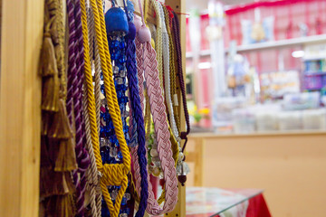 Rolls of fabric and textiles in a shop or store