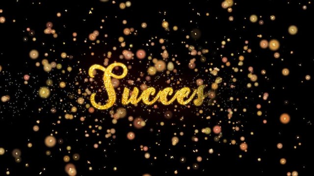 Success Abstract particles and fireworks greeting card text with shiny black background for festivals,events,holidays,party,celebration.