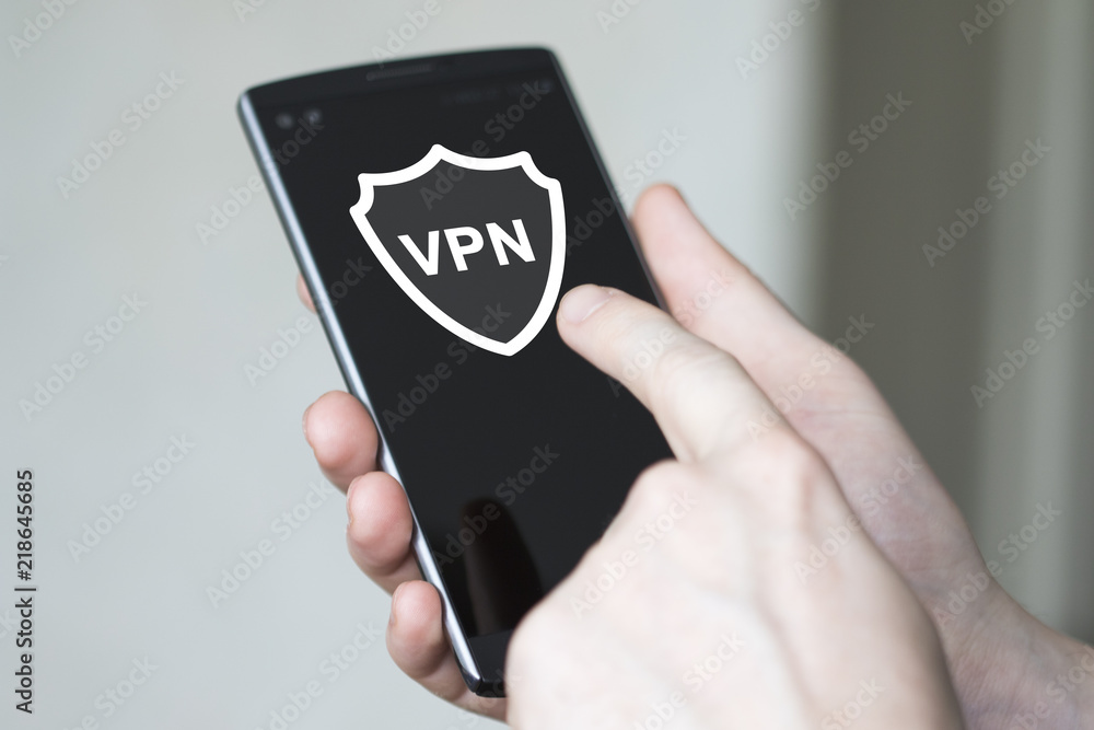 Poster businessman pressing button app vpn creation internet protocols for protection private network on ph
