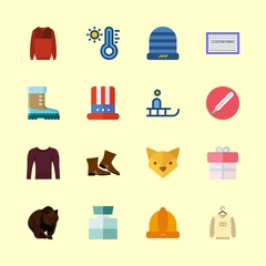 winter icons set. landscape, red fox, one and sledge graphic works