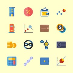 economy vector icons set. wallet, skyscraper, bank logo and line graph in this set