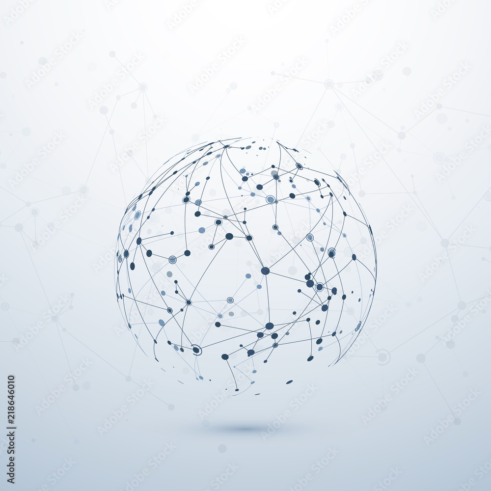 Poster Plexus data visualisation. Complex chemical node connection. Internet concept. Wireframe network structure. Vector illustration
