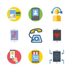 telephone icons set. background, headphones, using and sales graphic works