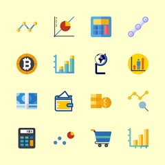 economy vector icons set. coins, line graph, globe and line chart in this set